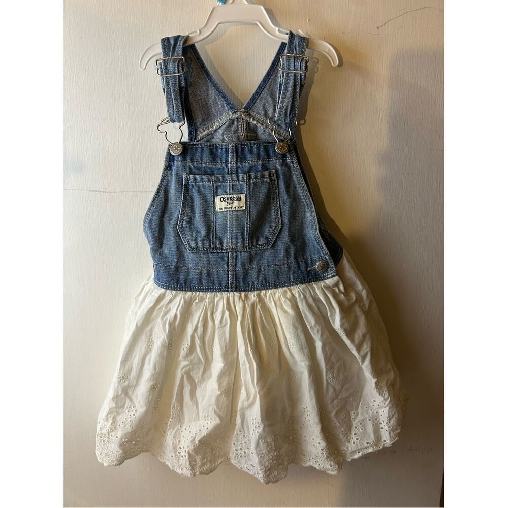 Oshkosh 4t denim white eyelet‎ dress 100 cotton rn#96367